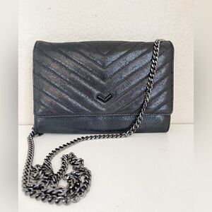 Botkier Soho Chevron Quilted Crossbody with Chain Strap Black Gunmetal Grey